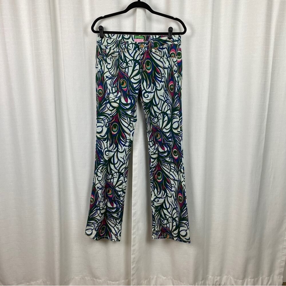 Lilly Pulitzer Tickle Me Fancy Peacock Feather Palm Beach Fit Pants Sz.6